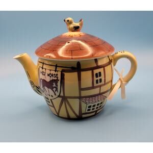 Vintage Red Horse Inn Village Ceramic Tea Pot English Look Cottage Ware #8405